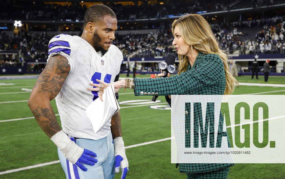 ARLINGTON, TX - DECEMBER 24: FOX sideline reporter Erin Andrews interviews Dallas  Cowboys linebacker