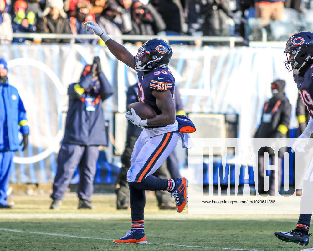 December 24, 2022 - Chicago Bears linebacker Nicholas Morrow (53)  celebrates an interception during