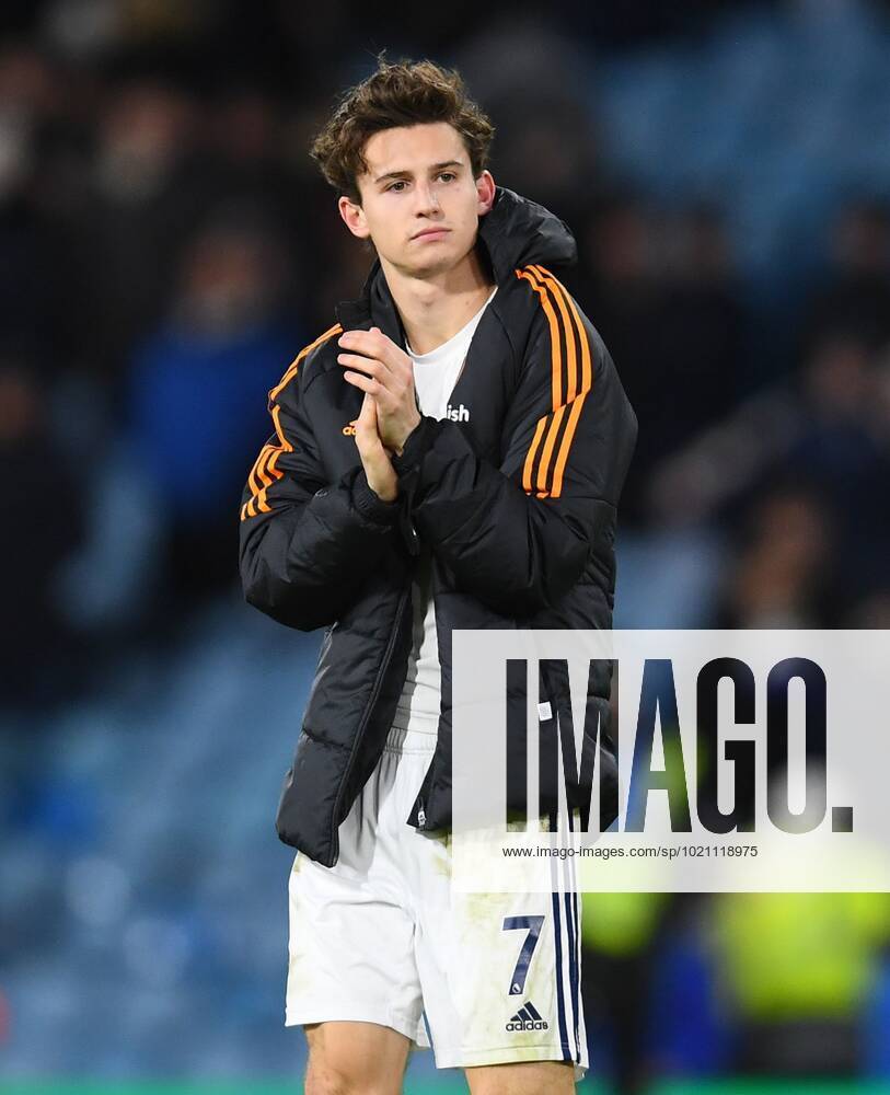 Brenden Aaronson of Leeds United applauds during the Premier