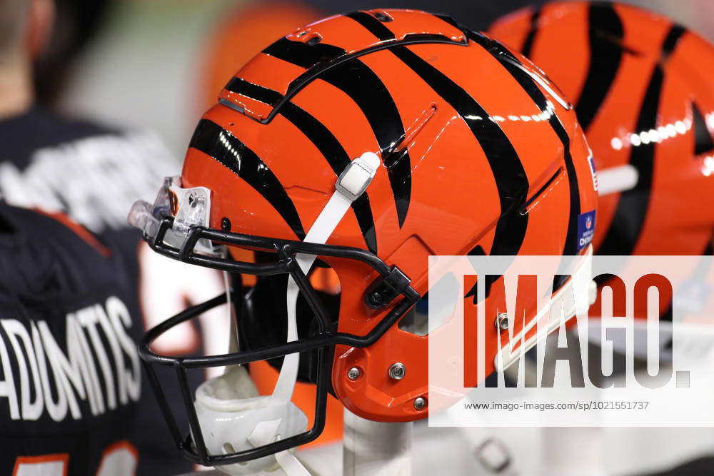 CINCINNATI, OH - JANUARY 02: Cincinnati Bengals helmets sit on the field  before the NFL football game between the Buffalo Bills and the Cincinnati  Bengals on January 2, 2023, at Paycor Stadium