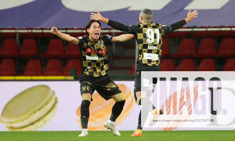 STVV s Daichi Hayashi celebrates after scoring during a soccer match ...