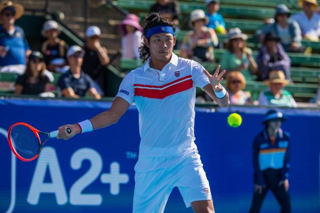 Rinky Hijikata of Australia in action during Day 1 of the Kooyong Classic  Tennis Tournament last match against Zhang Zhizhen of China at Kooyong Lawn  Tennis Club. Melbourne's summer of tennis has