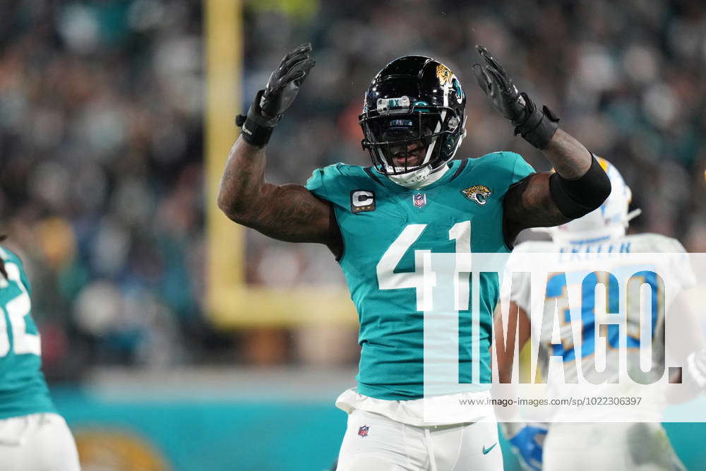 Jacksonville Jaguars linebacker Josh Allen (41) reacts as he is introduced  before an NFL football game against the Tennessee Titans, Saturday, Jan. 7,  2023, in Jacksonville, Fla. (AP Photo/John Raoux Stock Photo - Alamy