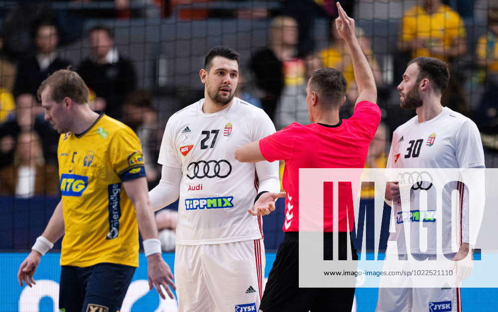 230118 Bence Banhidi of Hungary reacts during the 2023 IHF World Men s ...