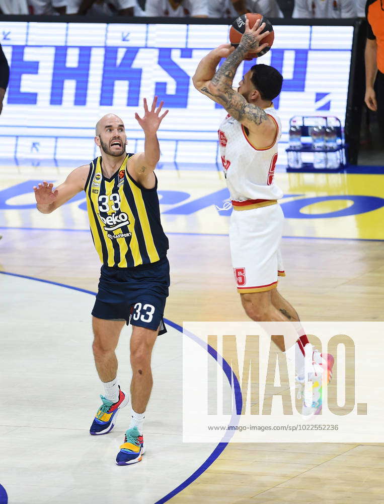 Nick Calathes (L) Of Fenerbahce Beko And Mike James (R) Of Monaco ...