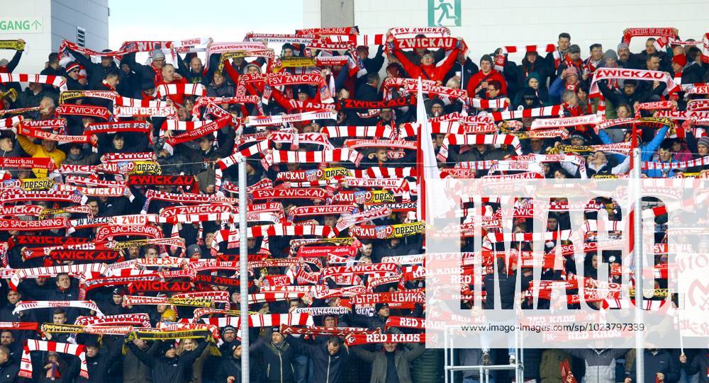 FSV fan block on the north stand of the GGZ Arena in Zwickau Football 3 ...