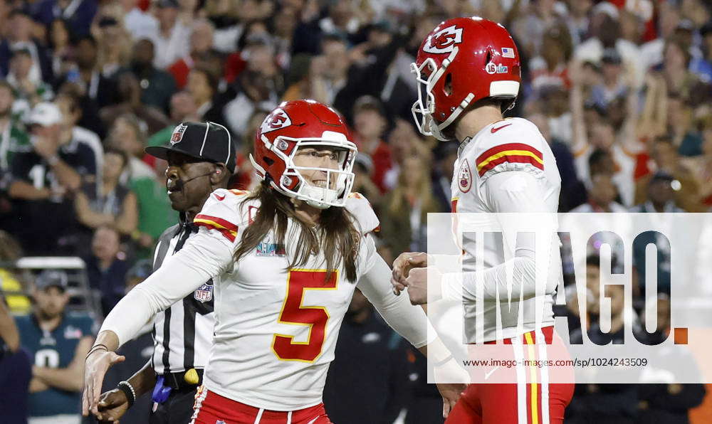 Kansas City Chiefs place kicker Harrison Butker (7) celebrates