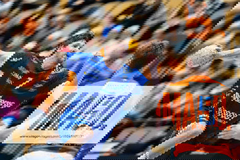 230218 Hallbys Hampus Söderman during the handball match in the