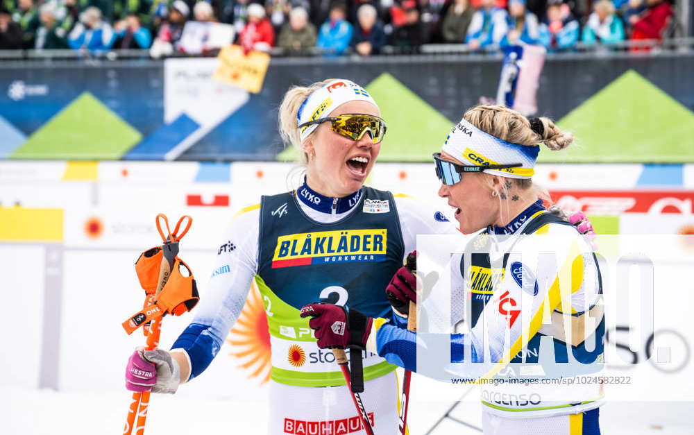 230223 Emma Ribom and Jonna Sundling of Sweden celebrate after ...