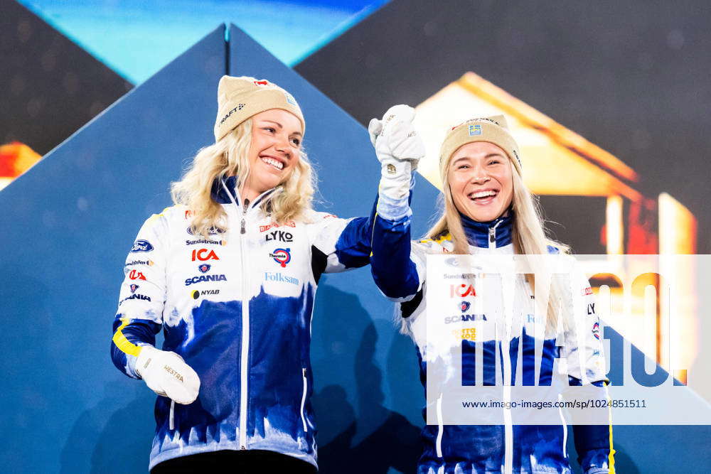 230226 Emma Ribom and Jonna Sundling of Sweden at the Medal ceremony ...