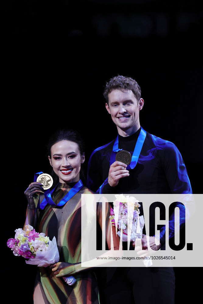 Madison Chock and Evan Bates, USA, after ice dance free dance at 2023
