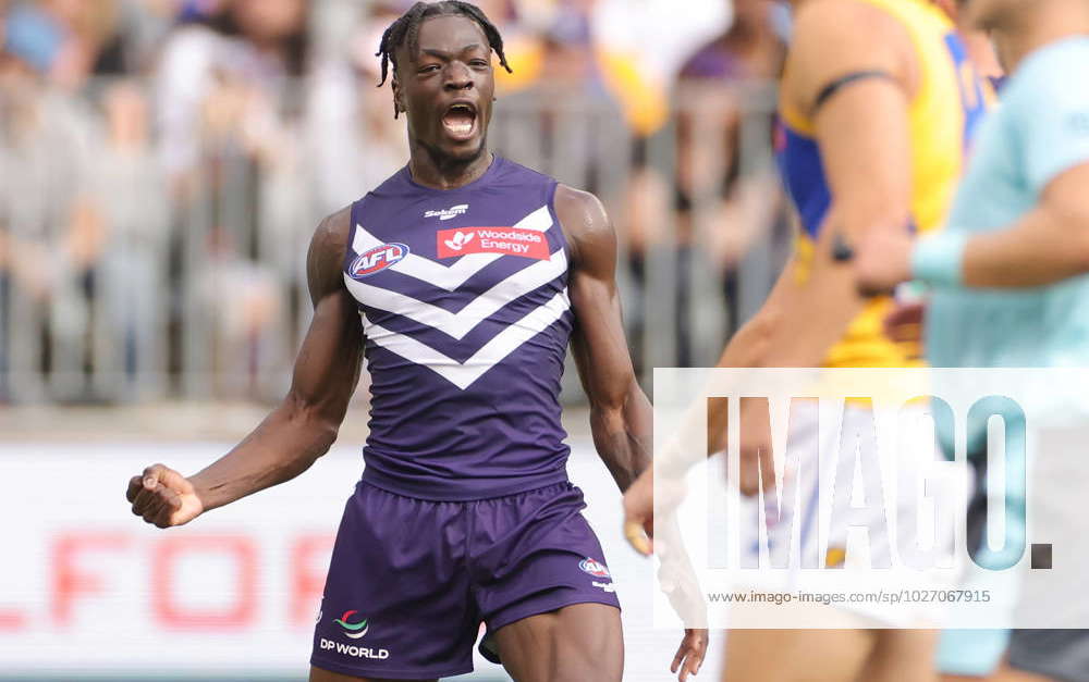 AFL DOCKERS EAGLES, Michael Frederick of the Dockers celebrates after ...