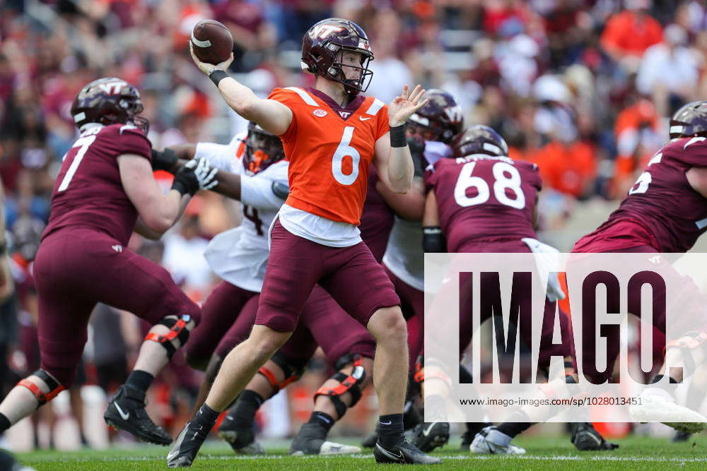 April 15, 2023: Virginia Tech Hokies quarterback Grant Wells (6) passes ...