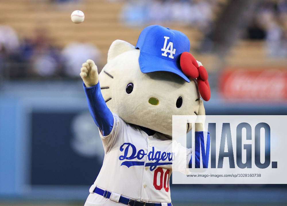 April 17, 2023, Los Angeles, California, USA: Hello Kitty throws the  honorary first pitch prior to