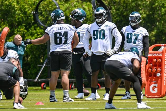 PHILADELPHIA, PA - JUNE 01: Philadelphia Eagles defensive tackle Jordan  Davis (90) looks on during