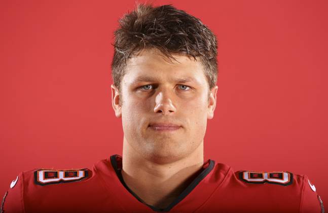 June 12, 2023, Tampa, Florida, USA: Tampa Bay Buccaneers tight end Cade  Otton (88) attends the