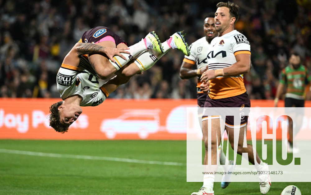 NRL RABBITOHS BRONCOS, Reece Walsh (left) of the Broncos does a ...