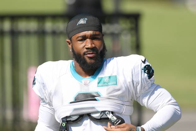 Carolina Panthers running back Miles Sanders runs through drills at the NFL  football team's training camp on Saturday, July 29, 2023, in Spartanburg,  S.C. (AP Photo/Jacob Kupferman Stock Photo - Alamy