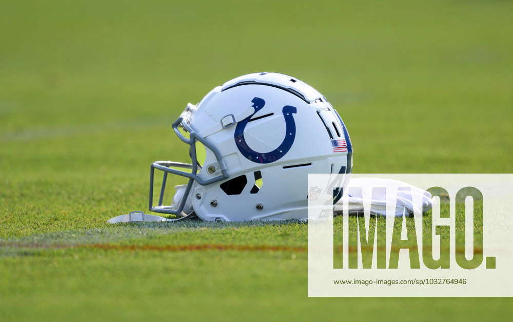 INDIANAPOLIS, IN - OCTOBER 16: Indianapolis Colts helmets sit on