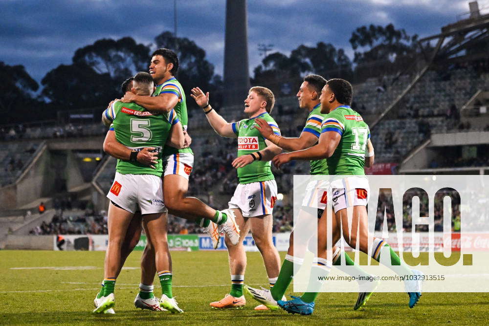 NRL RAIDERS TIGERS, Matthew Timoko of the Raiders celebrates with team ...