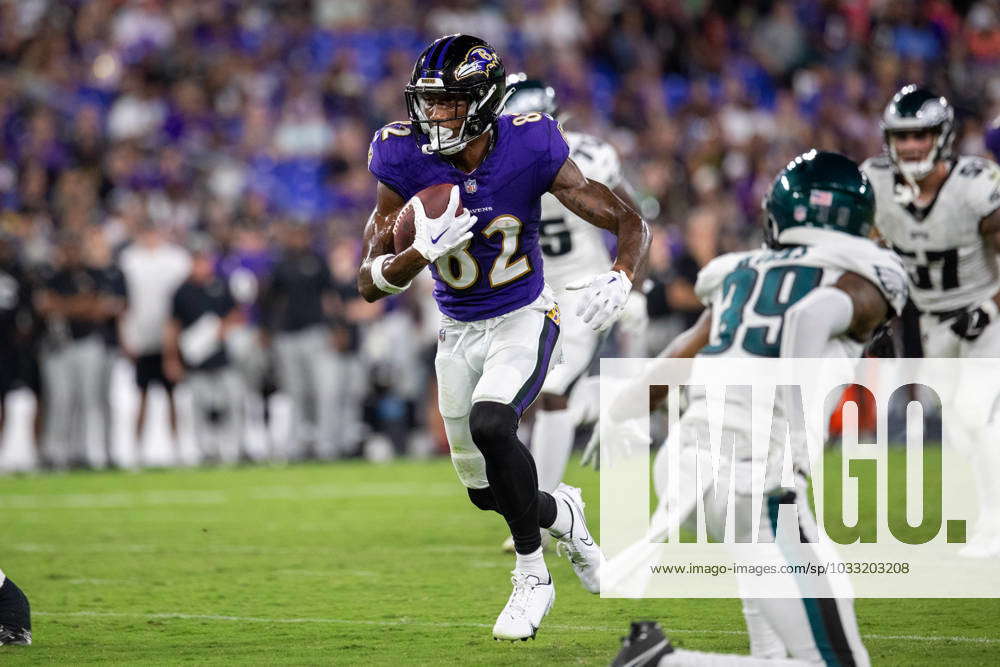 Baltimore Ravens wide receiver Sean Ryan runs a route during the first half  of a preseason NFL football game, Saturday, Aug. 12, 2023, in Baltimore.  (AP Photo/Julio Cortez Stock Photo - Alamy