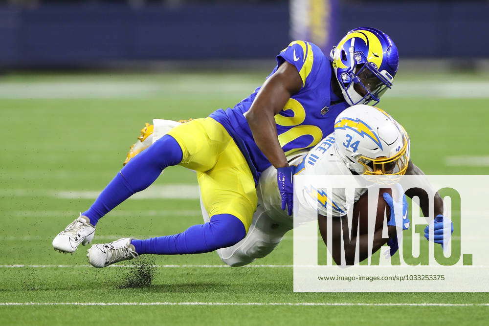 Los Angeles Rams cornerback Tyon Davis (20) runs during the NFL