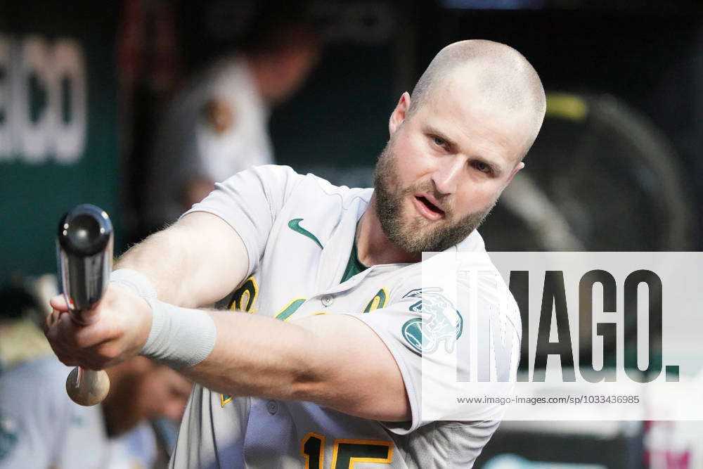 Oakland Athletics Seth Brown Swings The Bat In The Dugout During A Game ...