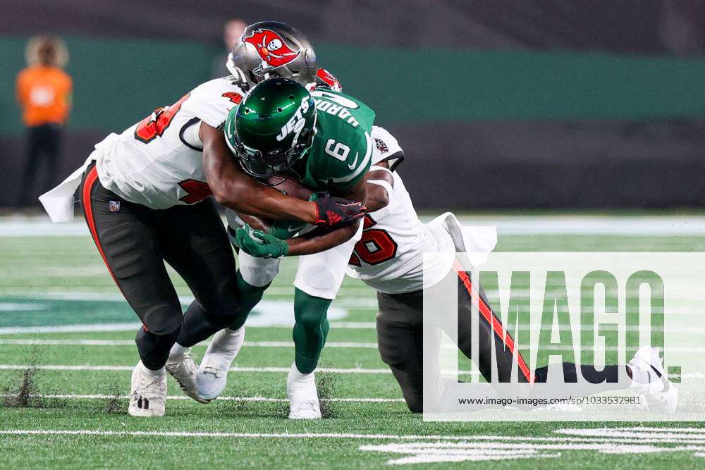 New York Jets wide receiver Mecole Hardman Jr. (6) in action against the  Tampa Bay Buccaneers during an NFL pre-season football game Saturday, Aug.  19, 2022, in East Rutherford, NJ. (AP Photo/Rich