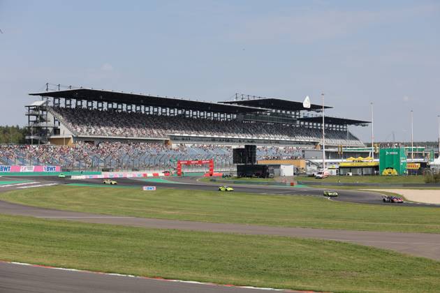 View of the impressive main grandstand of the Lausitzring, DTM 2023 ...