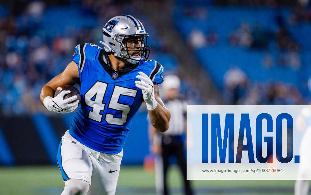 August 25, 2023: Carolina Panthers tight end Giovanni Ricci (45) turns  upfield during the third quar