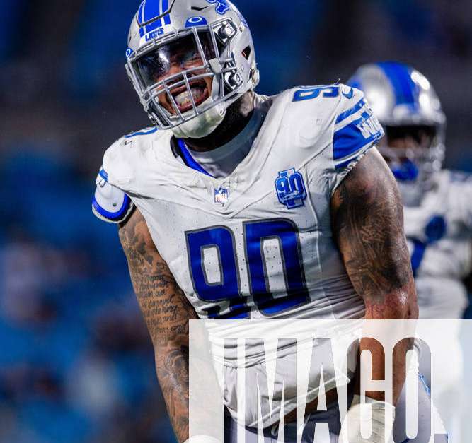 August 25, 2023: Detroit Lions defensive tackle Cory Durden (90) celebrates  after a sack in the four