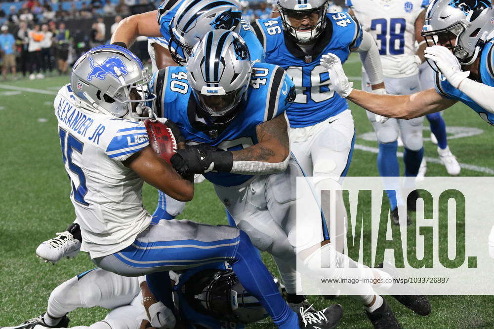 August 25, 2023: Detroit Lions wide receiver Maurice Alexander (15) misses  the catch against the Carolina Panthers during the fourth quarter of the  NFL matchup in Charlotte, NC. (Scott Kinser/Cal Sport Media