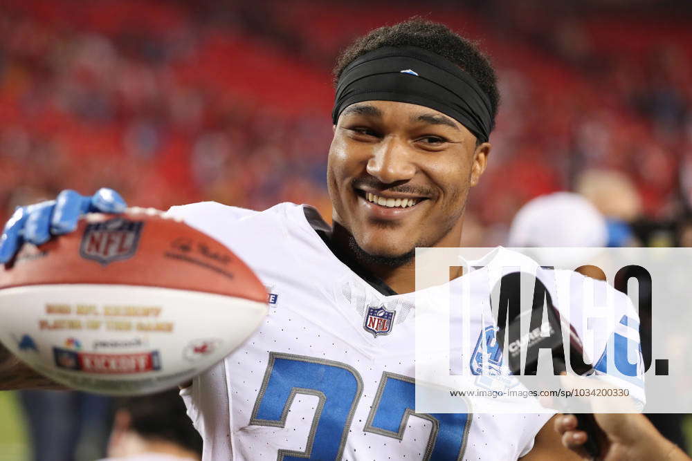 KANSAS CITY, MO - SEPTEMBER 07: Detroit Lions safety Brian Branch (32) is  presented with a game