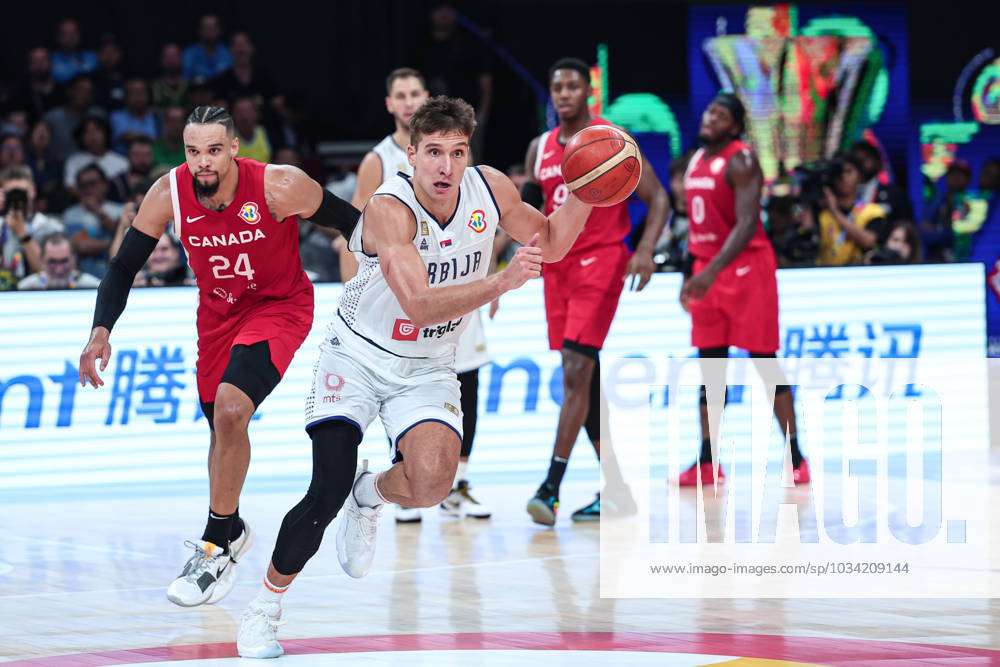 Manila, Philippines. 30th Aug, 2023. Bogdan Bogdanovic (L) of Serbia  dribbles the ball during the Group B first round match between South Sudan  and Serbia at the 2023 FIBA World Cup in