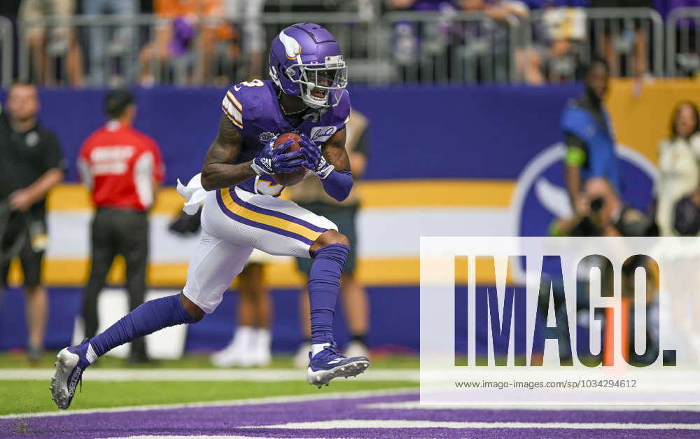 MINNEAPOLIS, MN - SEPTEMBER 10: Minnesota Vikings wide receiver Jordan  Addison (3) celebrates his 39