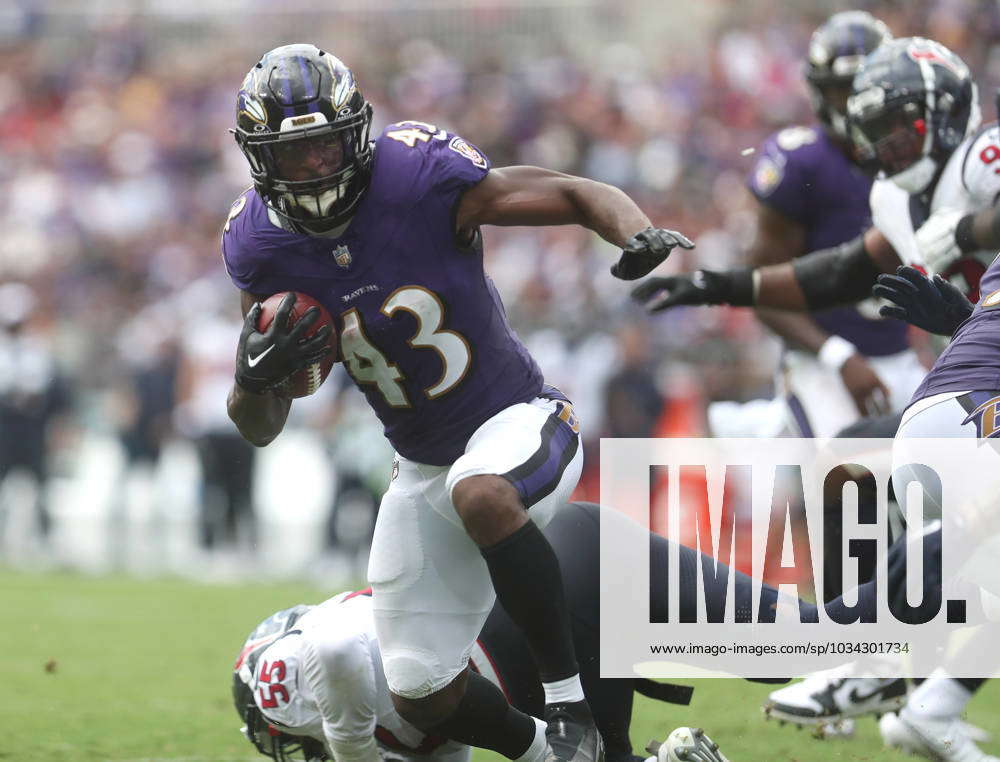 September 10, 2023: Baltimore Ravens RB Justice Hill (43) scores a  touchdown in the third quarter