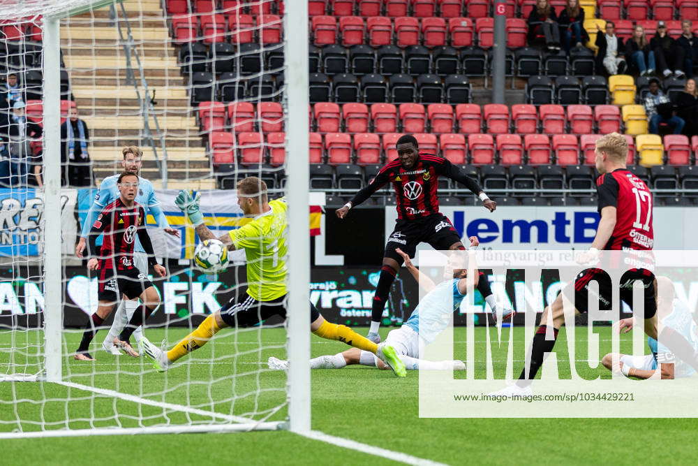 230916 Östersunds Calvin Kabuye scores 10 during the Superettan ...