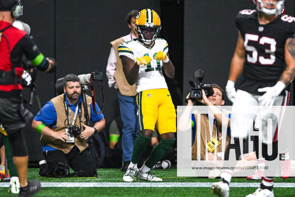 Green Bay Packers wide receiver Jayden Reed (11) scores a touchdown during  the first half of an NFL football game against the Atlanta Falcons, Sunday,  Sep. 17, 2023, in Atlanta. The Atlanta