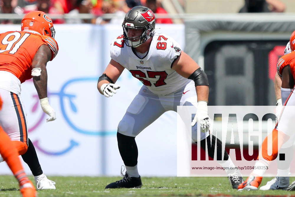 Tampa Bay Buccaneers guard Luke Goedeke (67) is seen during an NFL football  game against the Dallas Cowboys, Sunday, Sept. 11, 2022, in Arlington,  Texas. Tampa Bay won 19-3. (AP Photo/Brandon Wade