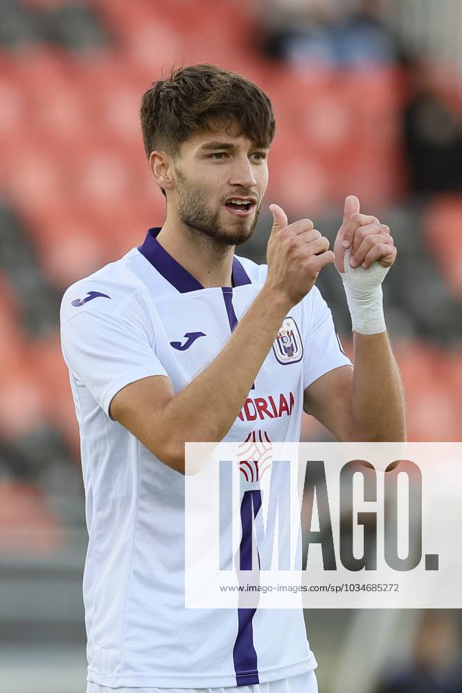RSCA Futures Antoine Colassin reacts during a soccer match between RFC ...