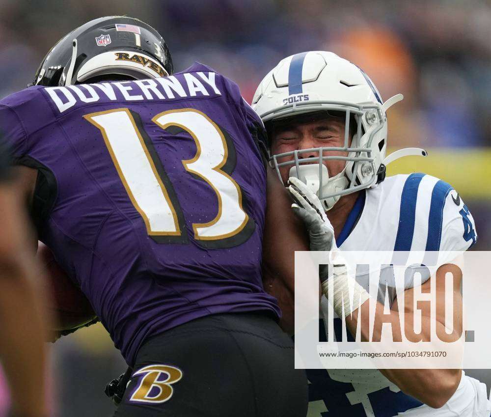 Syndication: The Indianapolis Star Indianapolis Colts safety Trevor Denbow  (43) shoves Baltimore