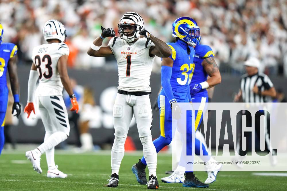 Cincinnati Bengals wide receiver Ja'Marr Chase (1) celebrates with