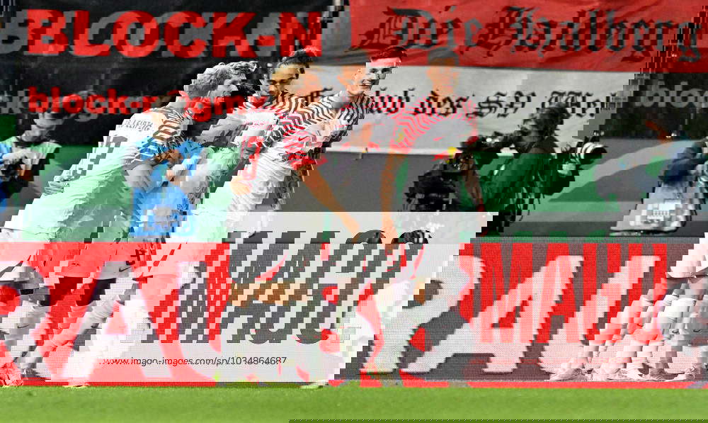 27 09 2023, xfux, football DFB Pokal 1 round, SV Wehen Wiesbaden RB Leipzig, v l goal scorer 27 09 2023, xfux, football DFB Pokal 1 round, SV Wehen Wiesbaden RB Leipzig, v l goal scorer