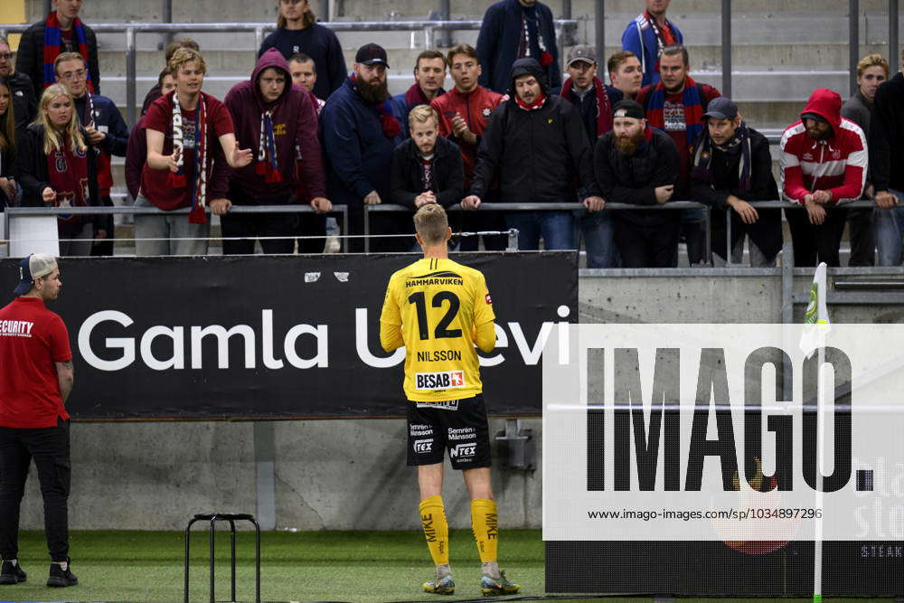 230928 Örgrytes goalkeeper Mathias Nilsson in conversation with ...