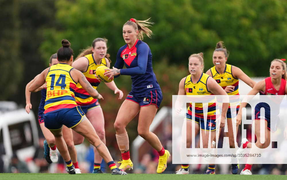 AFLW DEMONS CROWS, Tayla Harris of the Demons runs with the ball during ...