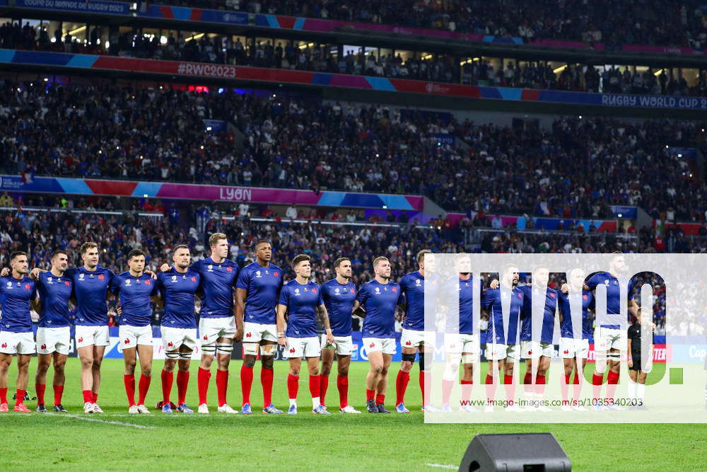 RWC France v Italy Team of France during the national anthem before