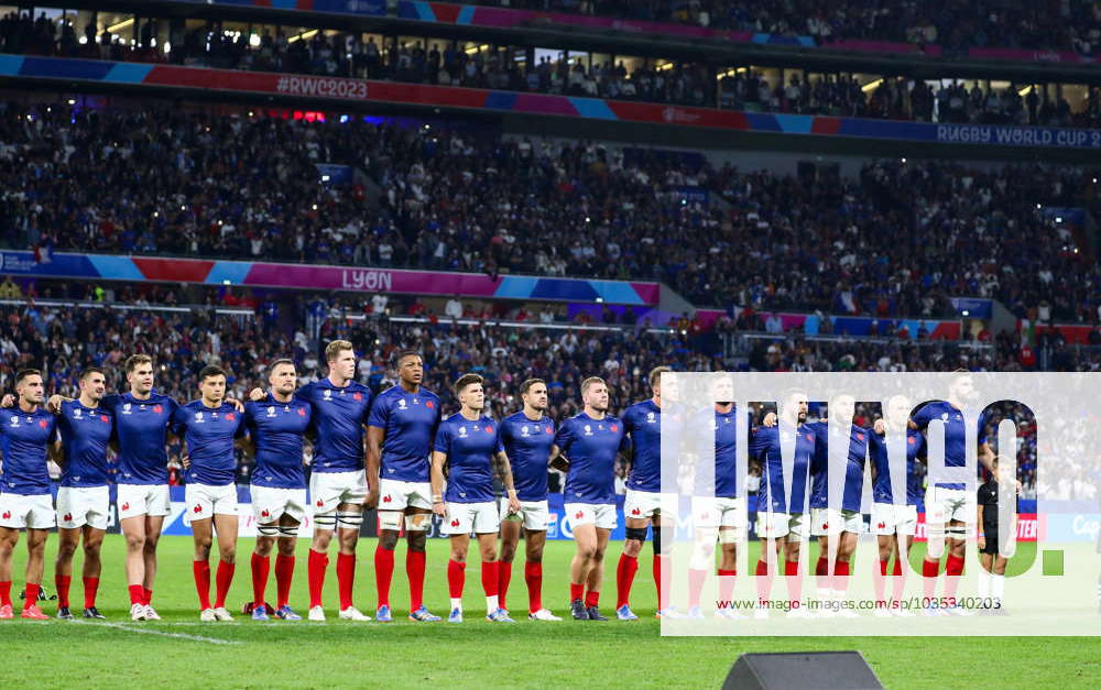 RWC France v Italy Team of France during the national anthem before