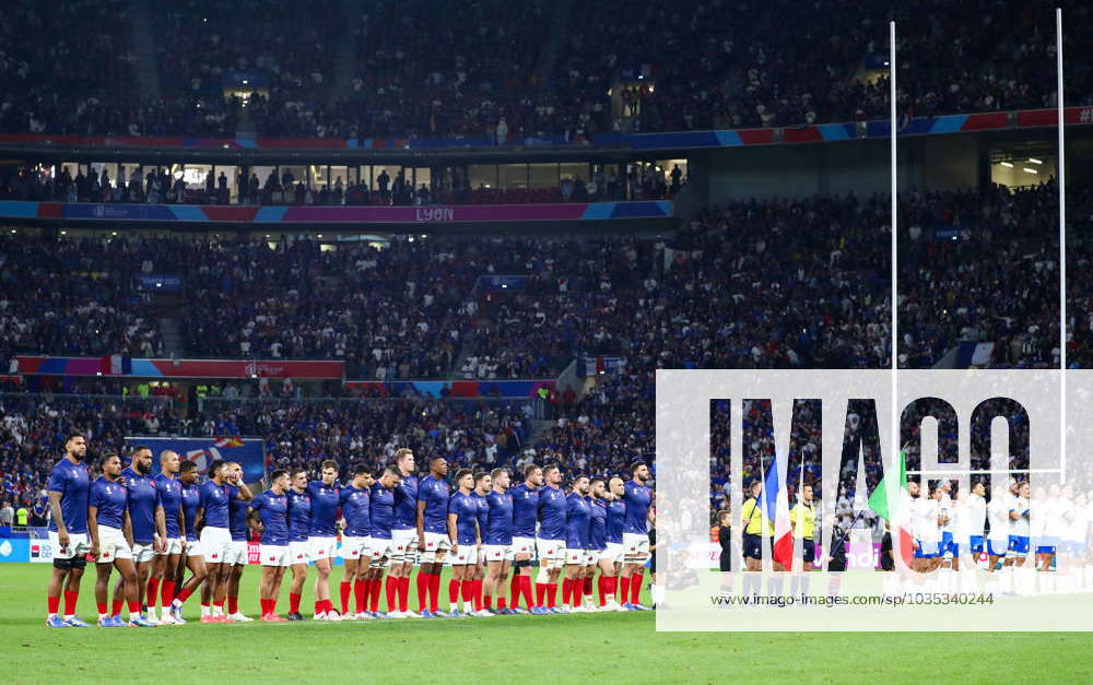 RWC France v Italy Team of France during the national anthem before