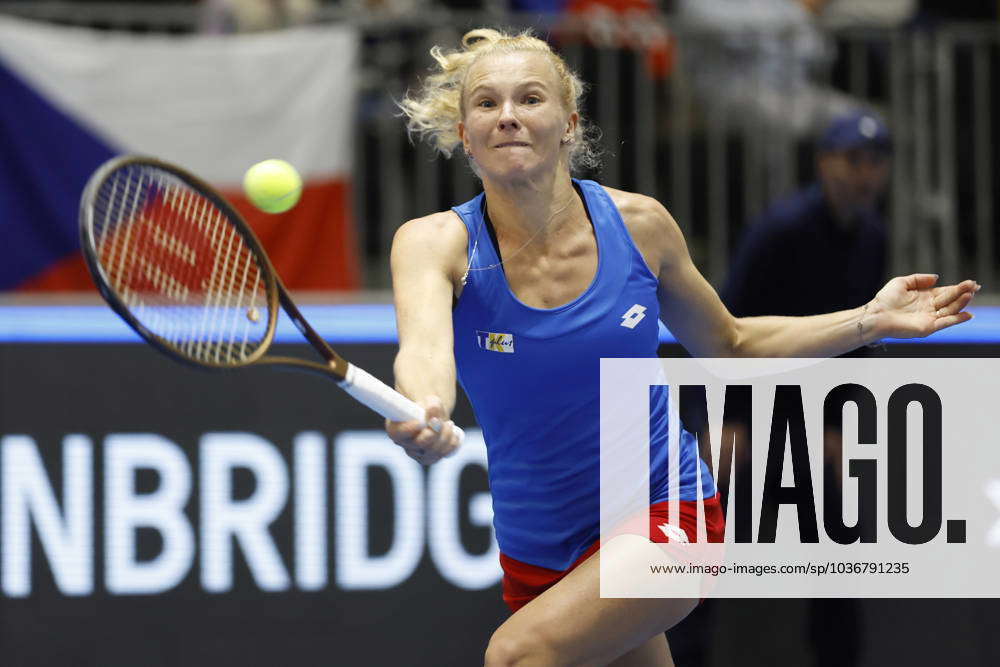 Czech tennis player Katerina Siniakova in action during the 2023 Billie ...