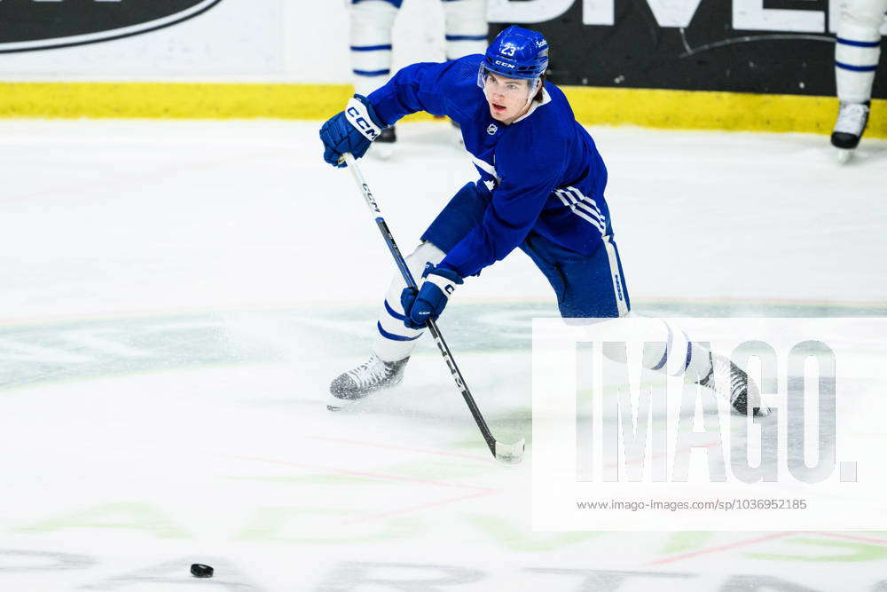 231114 Matthew Knies of Toronto Maple Leafs during a practice session ...